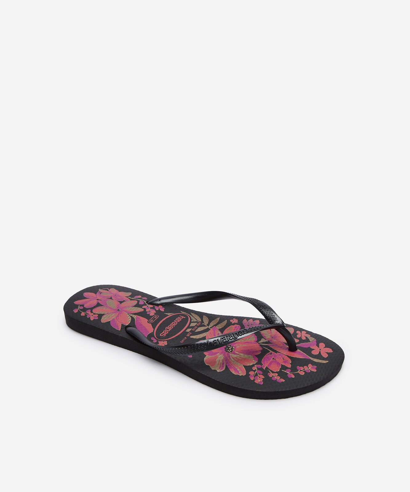 chinelo havaianas feminino slim floral preto