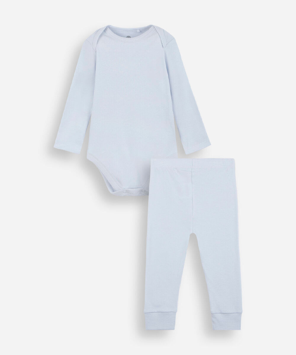 Kit Conjunto Body Calça Mijão Pagão Bebê Liso Menino Menina Manga Longa Antialérgico Malha Algodão Canelado MXC BRASIL conjunto infantil body e calça de algodão azul