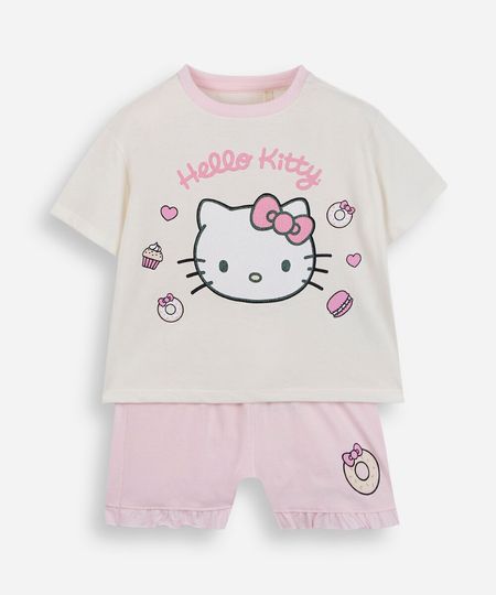 pijama curto infantil hello kitty core bege 4