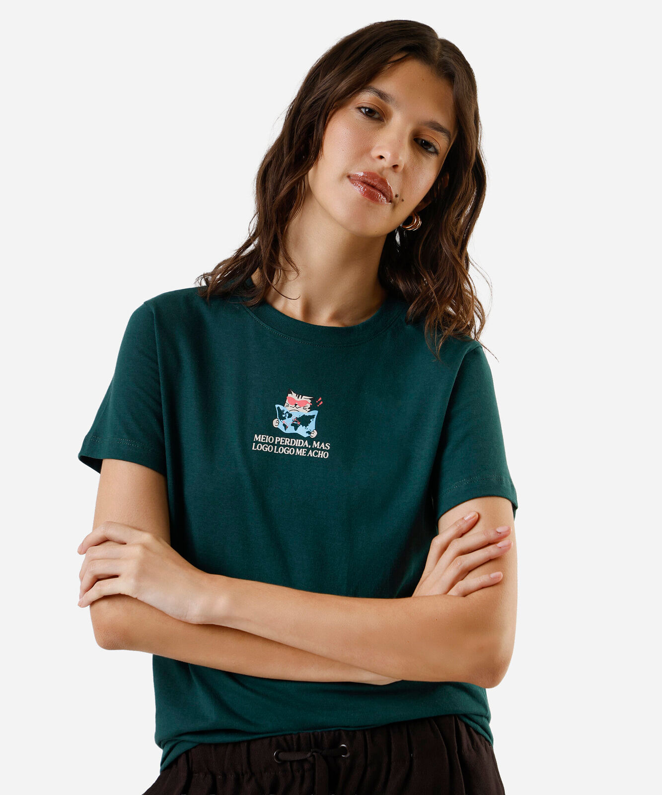 camiseta feminina de algodão estampada verde