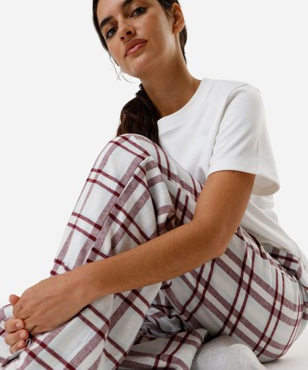 calça de pijama avulsa feminina de algodão xadrez vinho M
