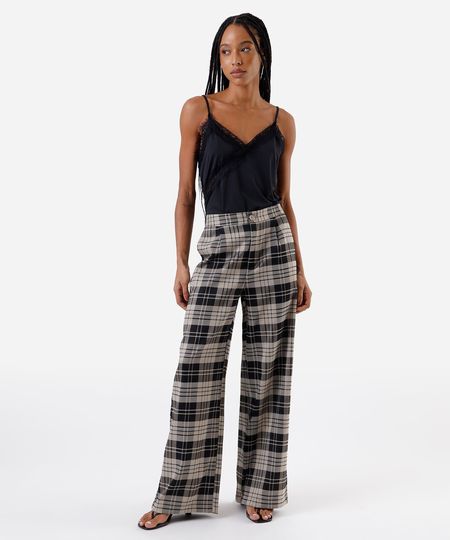 calça wide leg feminina xadrez cinza 40 calça wide leg feminina xadrez cinza 40
