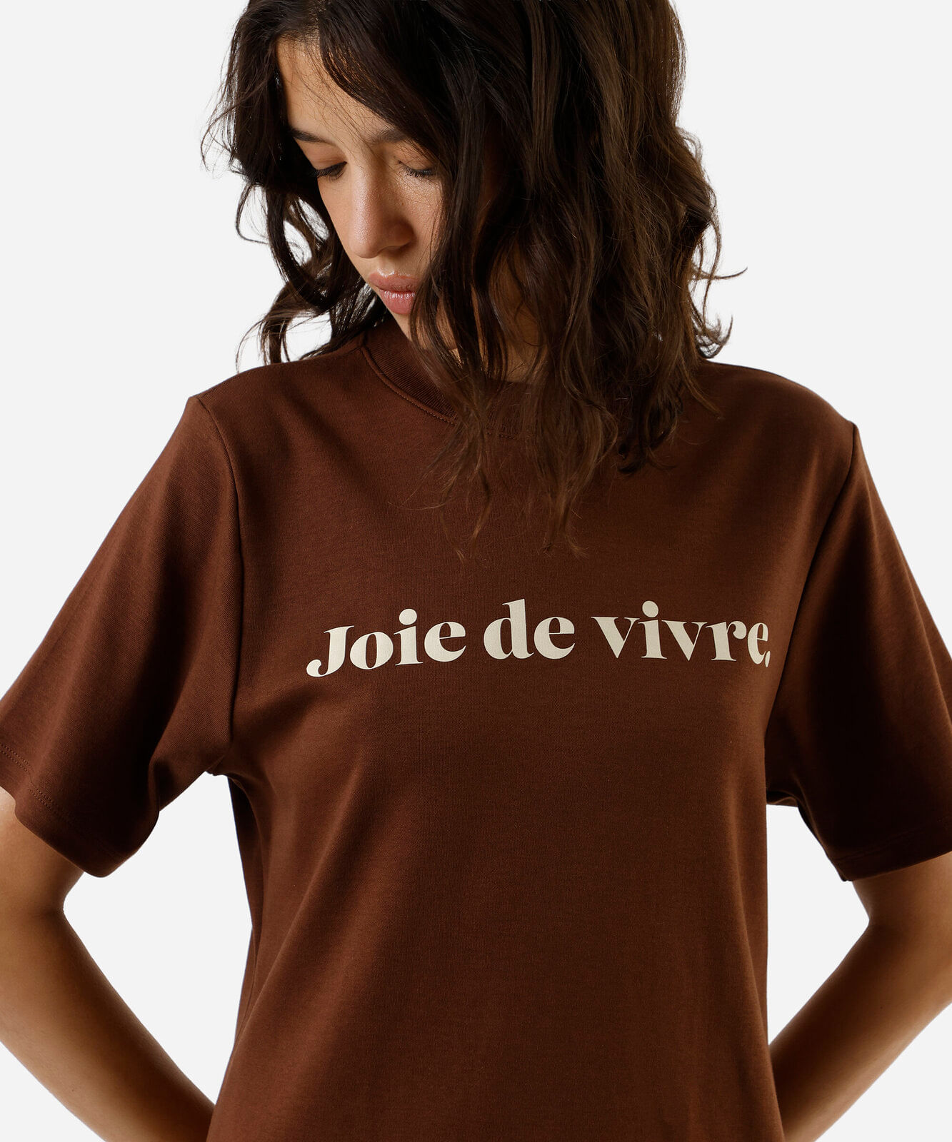 camiseta feminina de algodão peruano joie de vivre marrom
