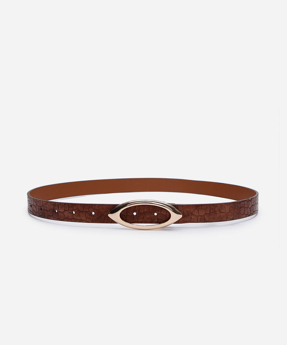 cinto texturizado com fivela oval marrom