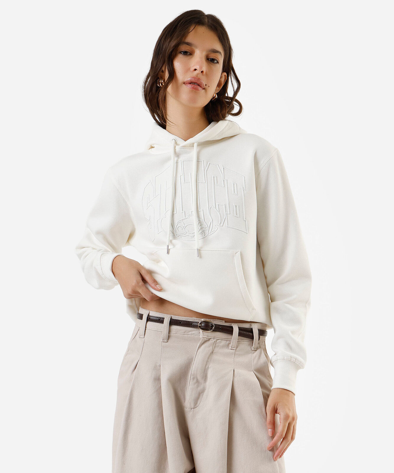 blusão de moletom stitch com capuz off white