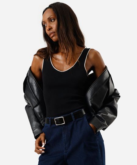 regata feminina de tricot preta G regata feminina de tricot preta G