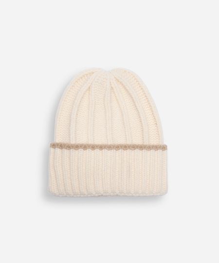 gorro de tricot com listra off white UNICO