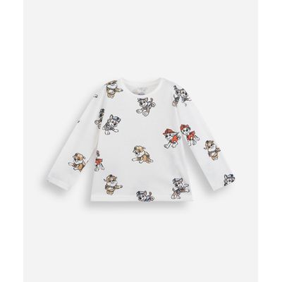 camiseta infantil de algodão manga longa patrulha canina off white