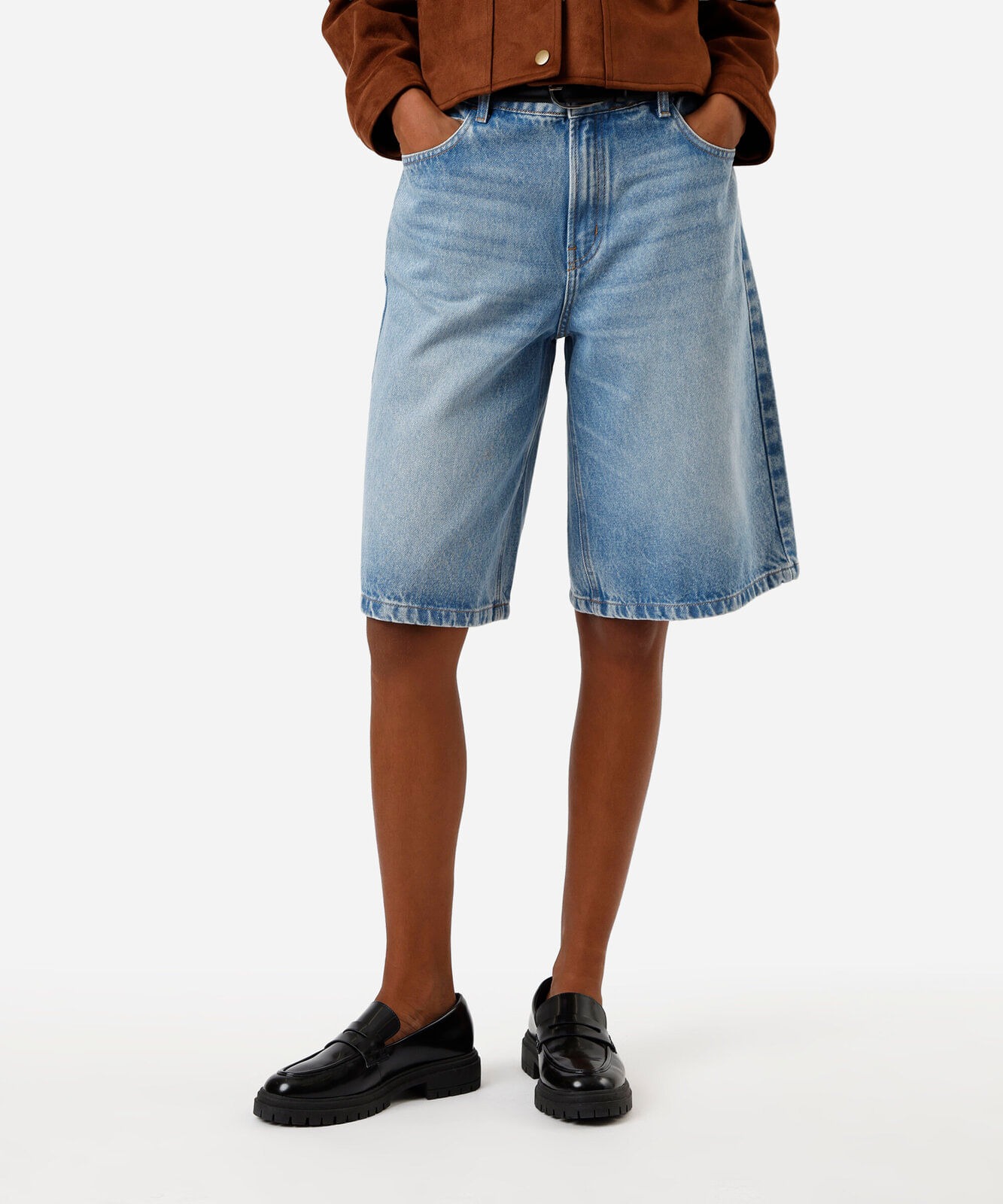 bermuda jorts feminina jeans cintura média azul