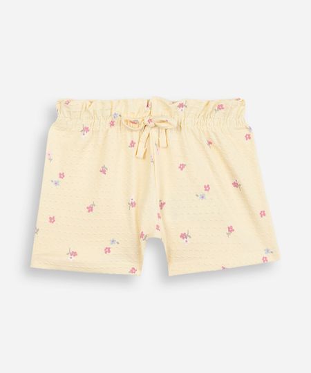 short infantil de algodão texturizado floral amarelo 1 short infantil de algodão texturizado floral amarelo 1