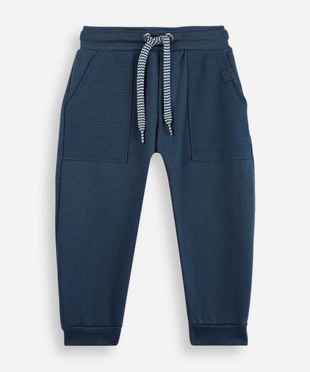 calça jogger infantil de moletom cós com cordão azul 3 calça jogger infantil de moletom cós com cordão azul 3