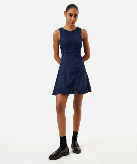 vestido curto feminino jeans com recortes azul P vestido curto feminino jeans com recortes azul P