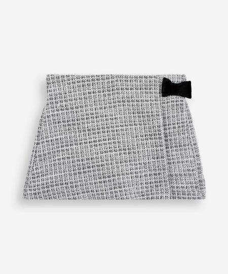 short saia infantil de tweed com laço cós elástico preto 4