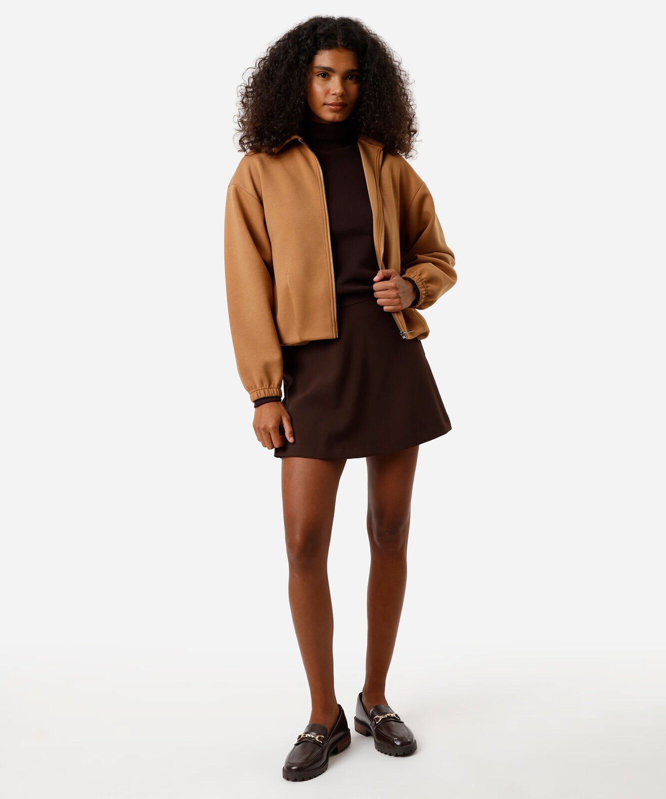 short saia de alfaiataria feminino com viscose marrom
