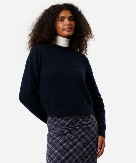 suéter básico feminino cropped de tricot azul PP suéter básico feminino cropped de tricot azul PP