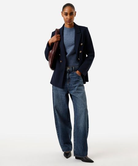 calça baggy feminina jeans cintura média azul 42