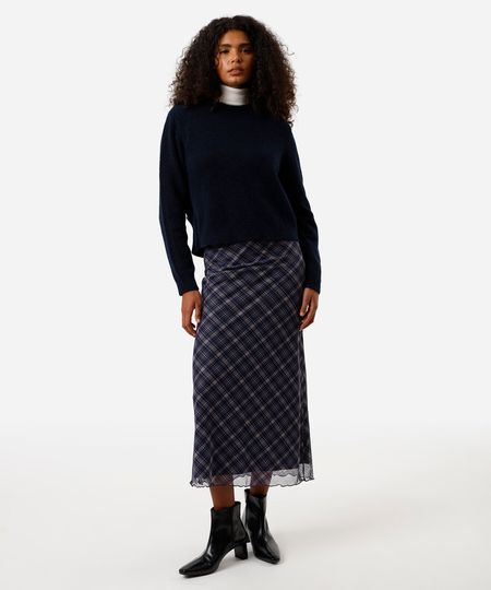 saia midi feminina de tule xadrez azul M saia midi feminina de tule xadrez azul M