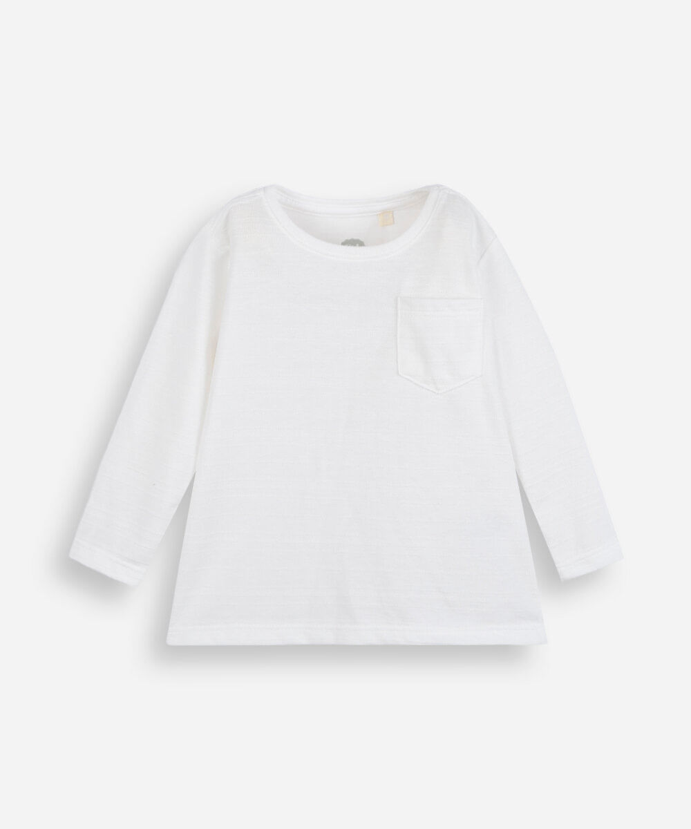 camiseta infantil com bolso manga longa off white