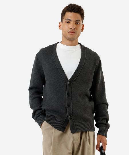 cardigan masculino de tricot  cinza M