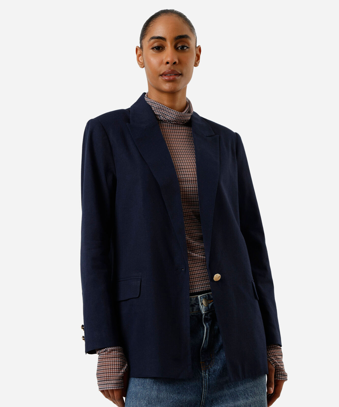 blazer de alfaiataria feminino com linho azul