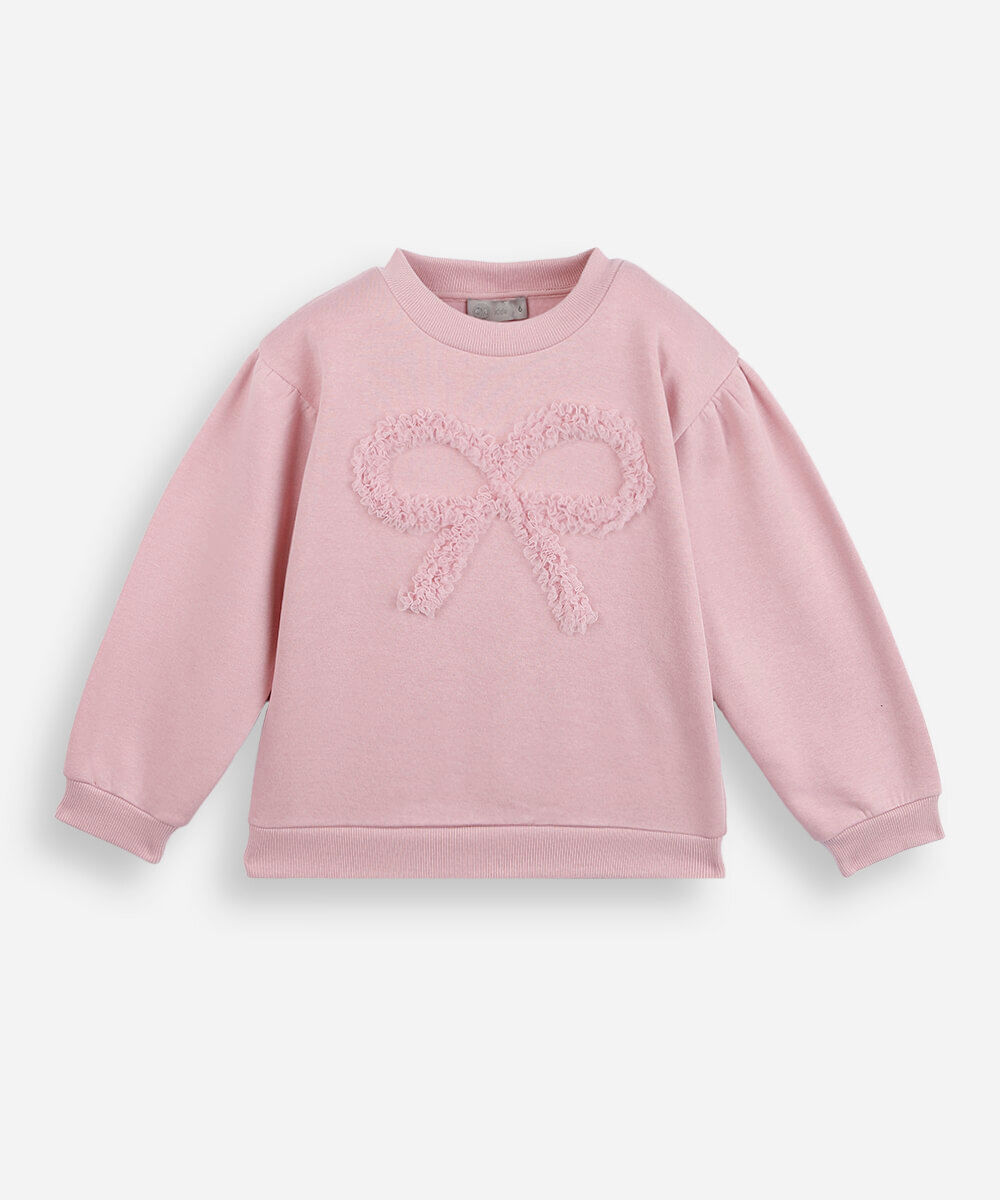 blusão infantil de moletom com laço rosa