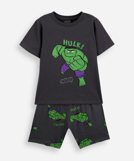 pijama curto infantil de algodão hulk cinza 1 pijama curto infantil de algodão hulk cinza 1