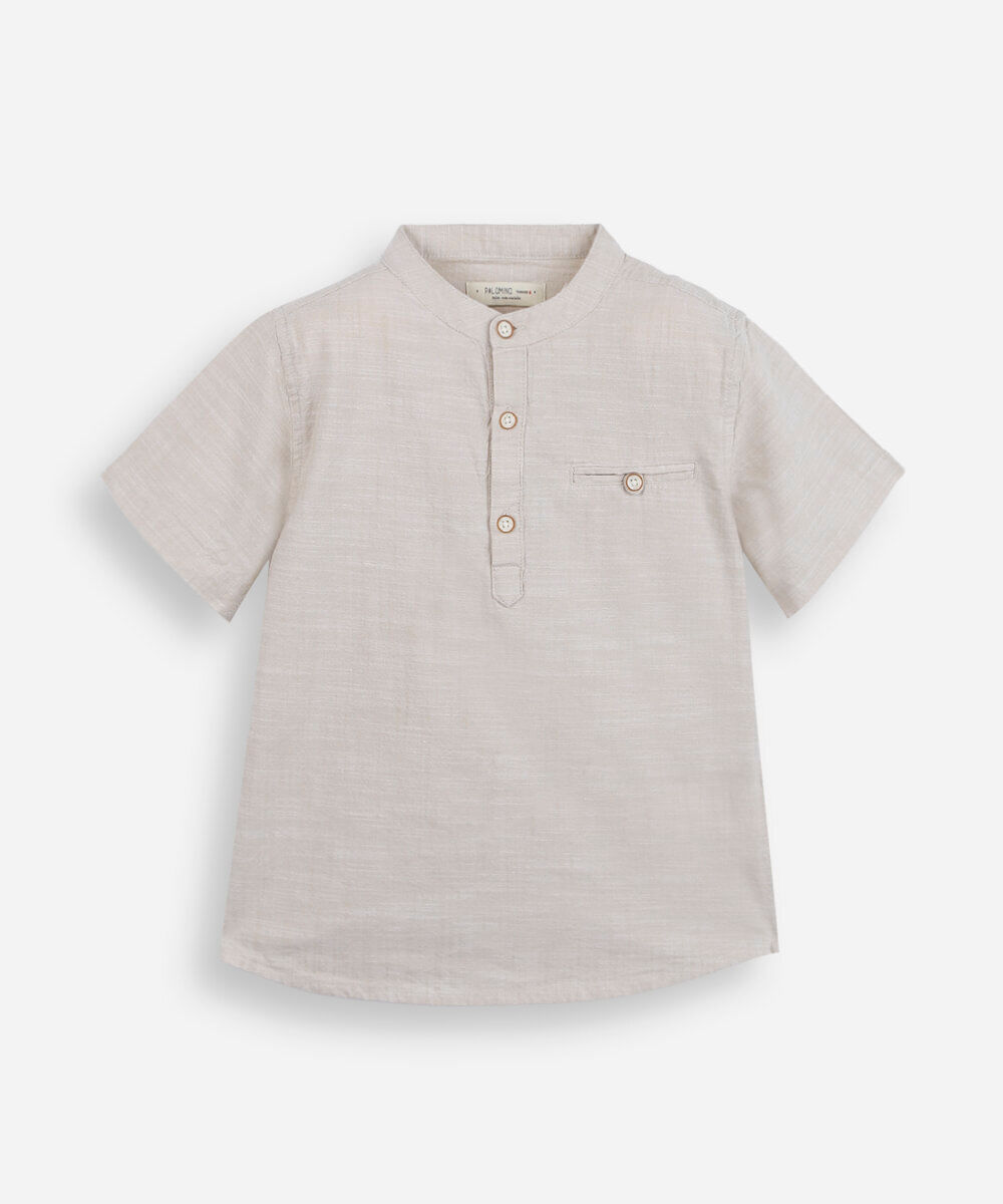 camisa infantil de algodão gola padre bege