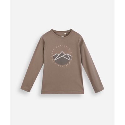 camiseta feminina manga longa montanha bege