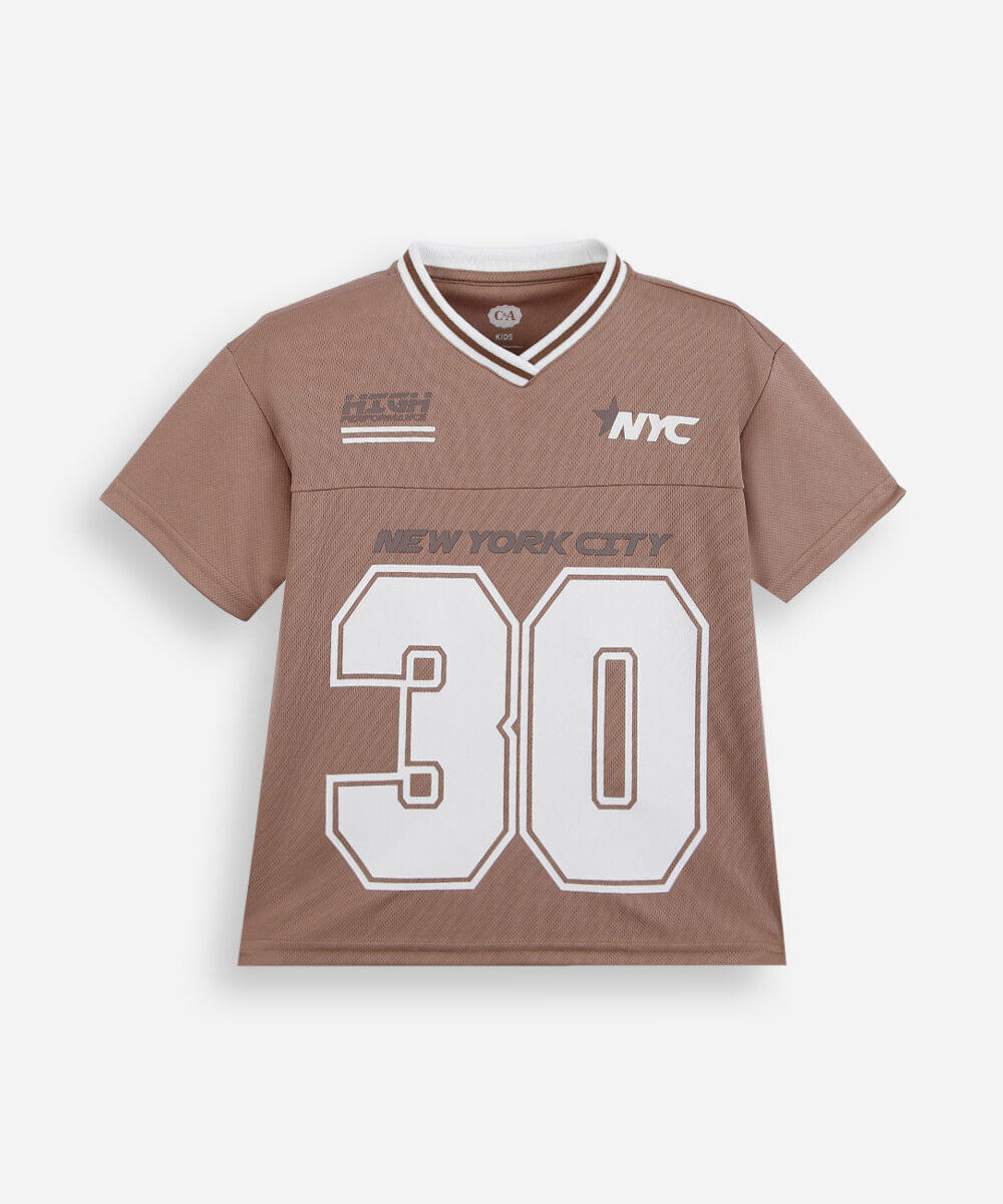 camiseta esportiva infantil manga curta bege