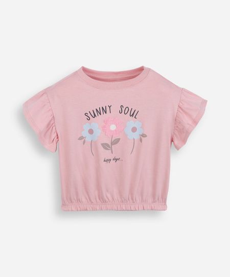 camiseta infantil manga babado floral rosa 6