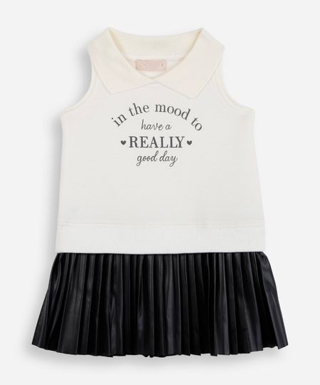vestido infantil de moletom cavado e saia plissada off white 1