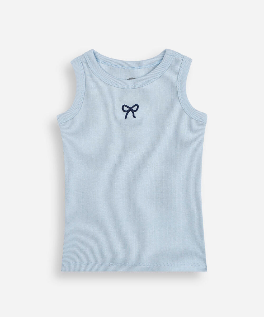 regata infantil de algodão com lacinho canelada azul