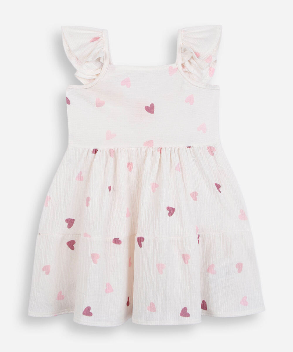 vestido midi infantil coração texturizado off white