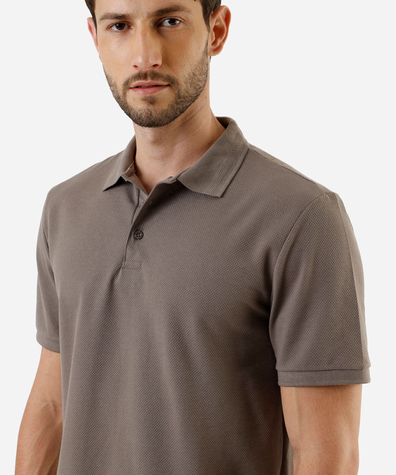 polo masculina manga curta texturizada marrom
