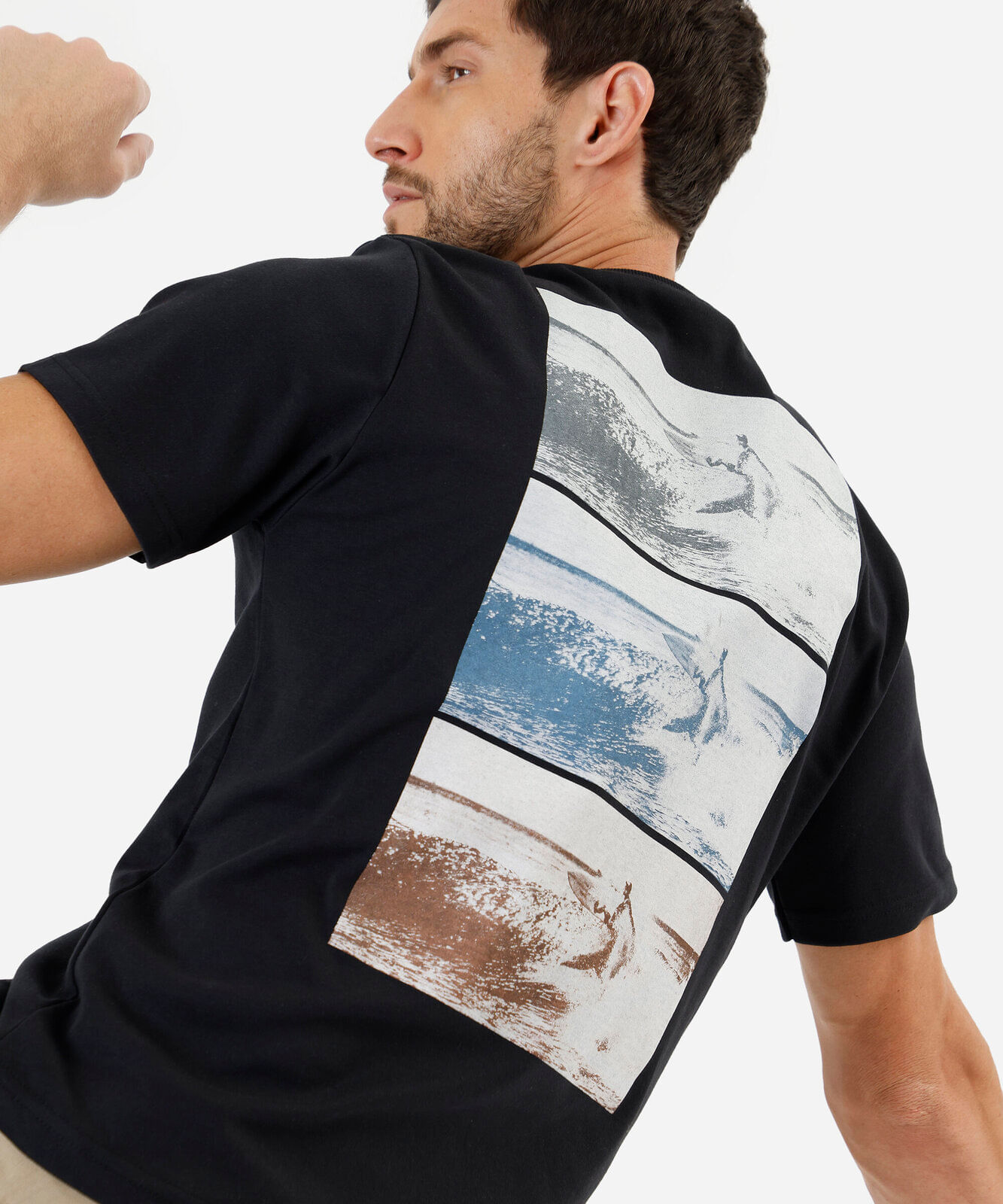 camiseta masculina com algodão estampada preta