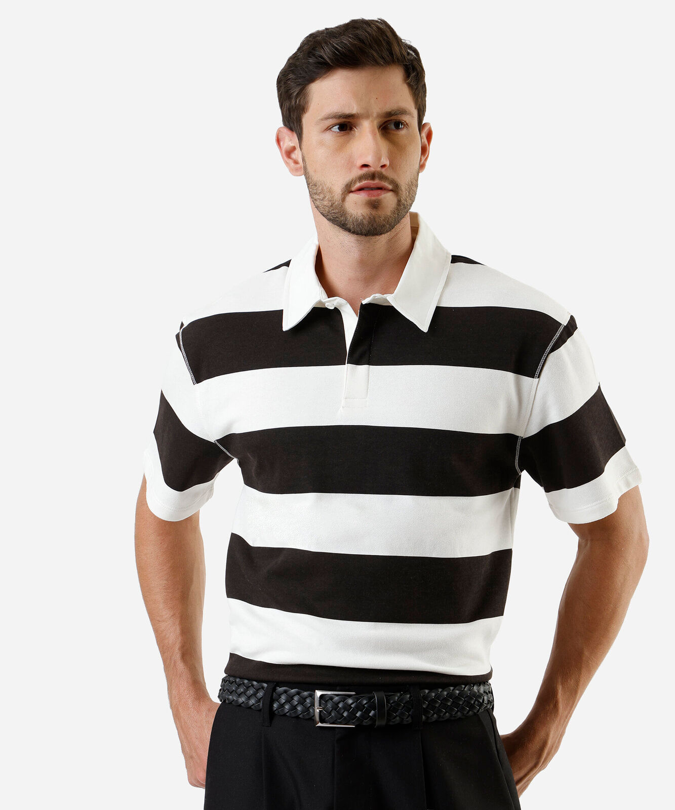 polo masculina de moletom listrada off white