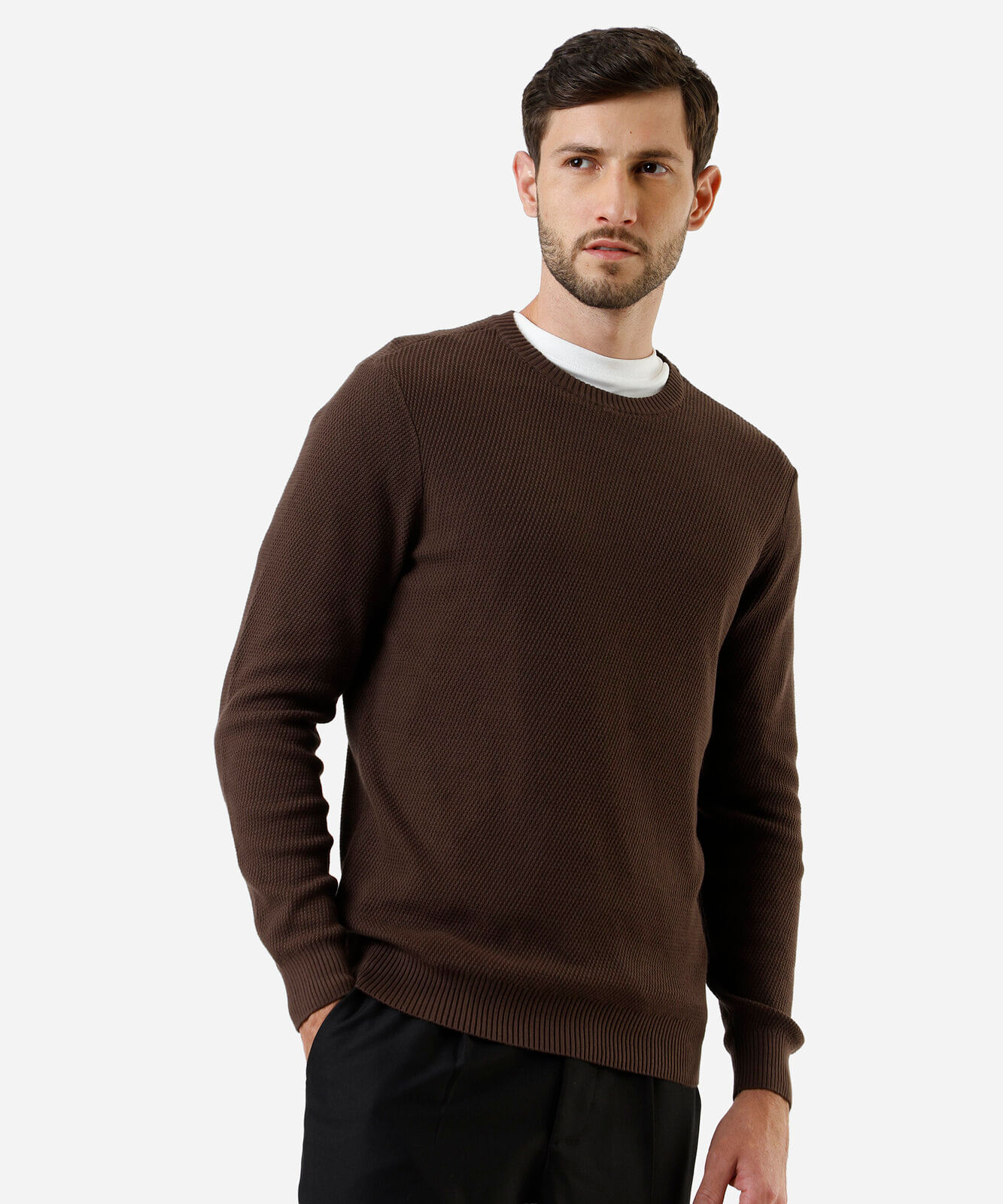 suéter masculino de tricot texturizado marrom