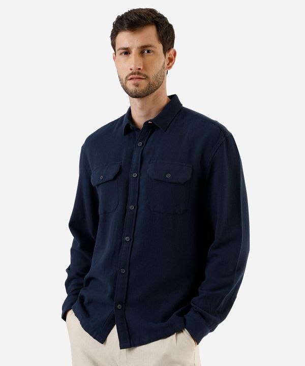 camisa masculina de algodão manga longa texturizada azul GG