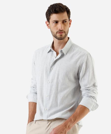 camisa masculina com linho manga longa listrada branco GG camisa masculina com linho manga longa listrada branco GG