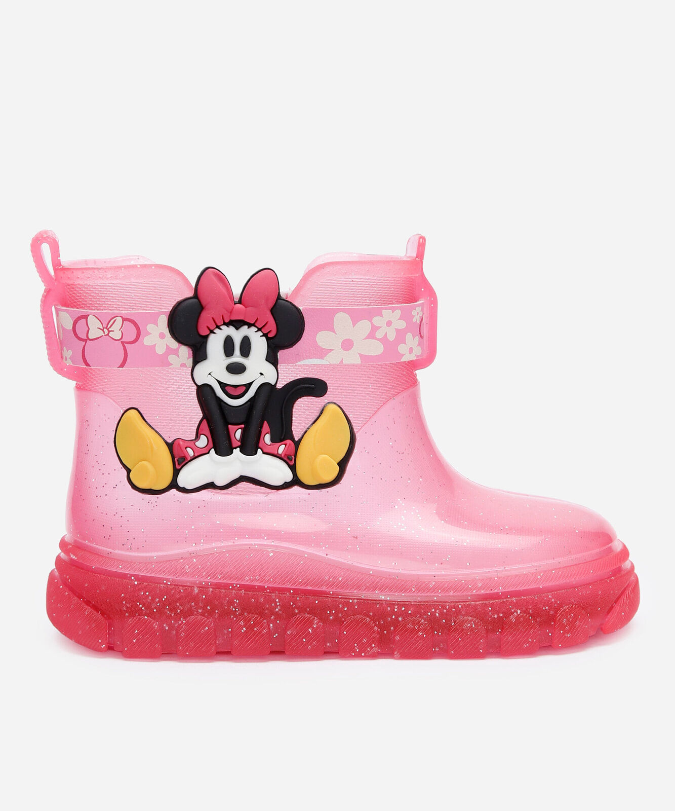 galocha infantil minnie mouse com glitter grendene rosa