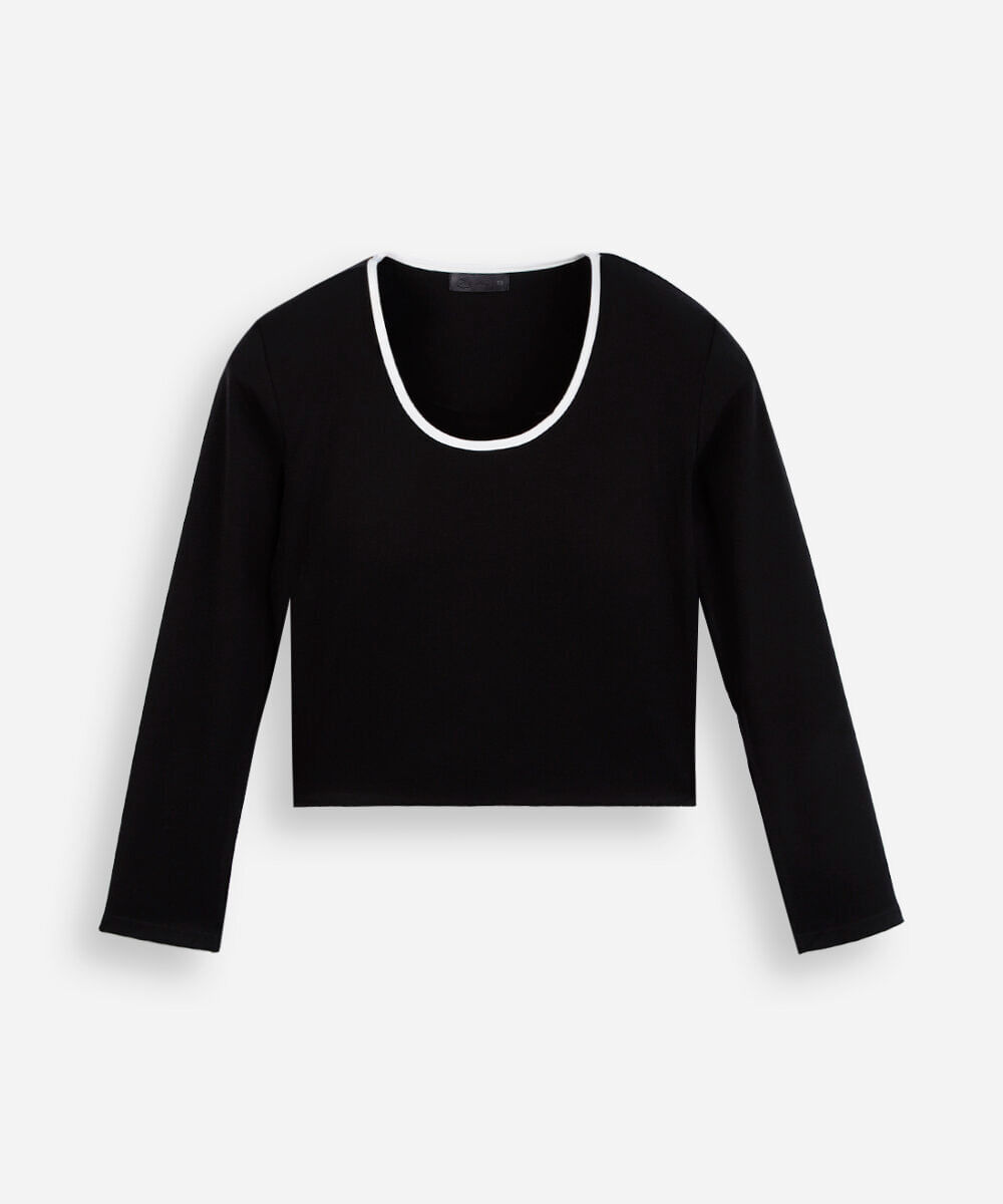 blusa juvenil de algodão com bojo manga longa preta