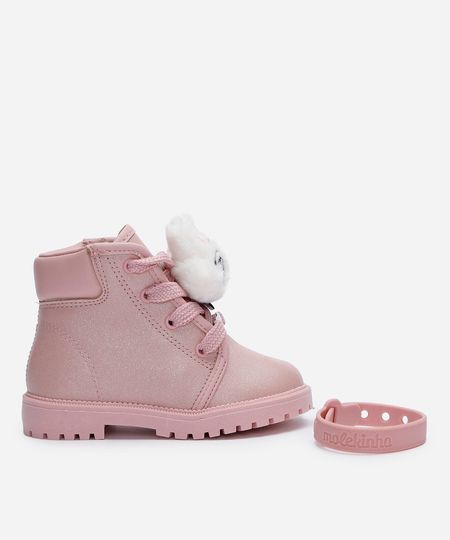 bota coturno infantil com gato pelúcia molekinha rosa 18