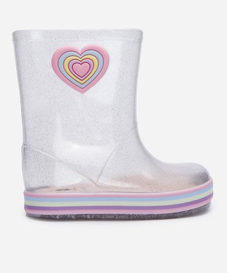galocha infantil com glitter e coração transparente 25-26