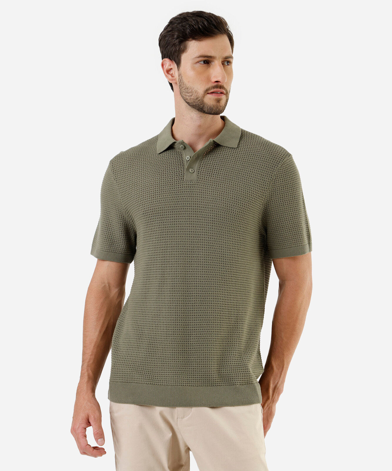 polo masculina de algodão texturizada manga curta verde