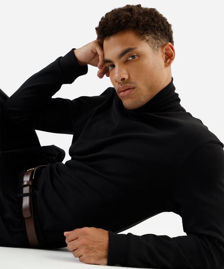 blusa slim manga longa gola alta - preto G