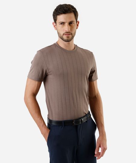 camiseta slim fit masculina de algodão peruano manga curta canelada marrom P