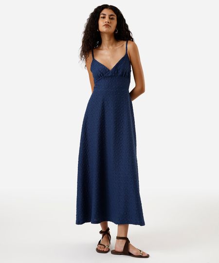 vestido midi feminino de laise alça fina azul P vestido midi feminino de laise alça fina azul P