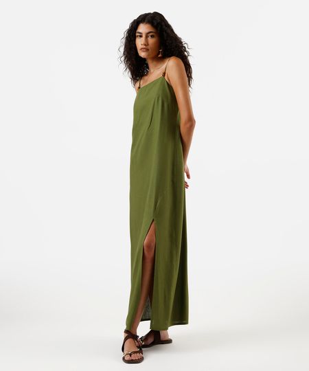 vestido midi feminino com linho verde P