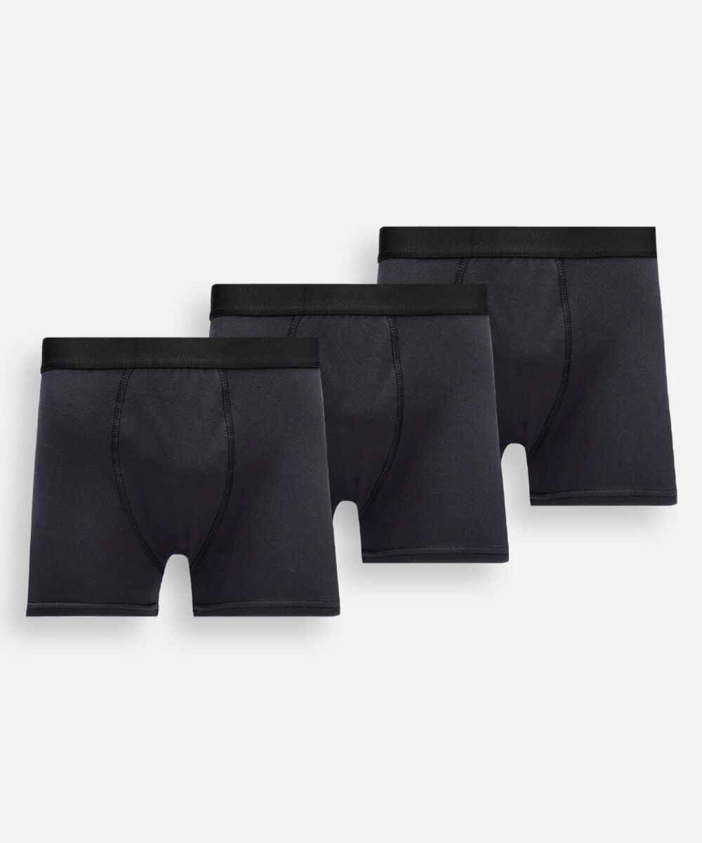 kit de 3 cuecas boxer masculina de algodão preto