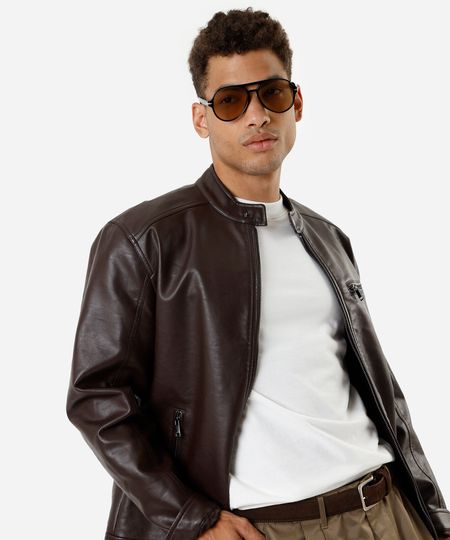 jaqueta masculina de poliuretano marrom G